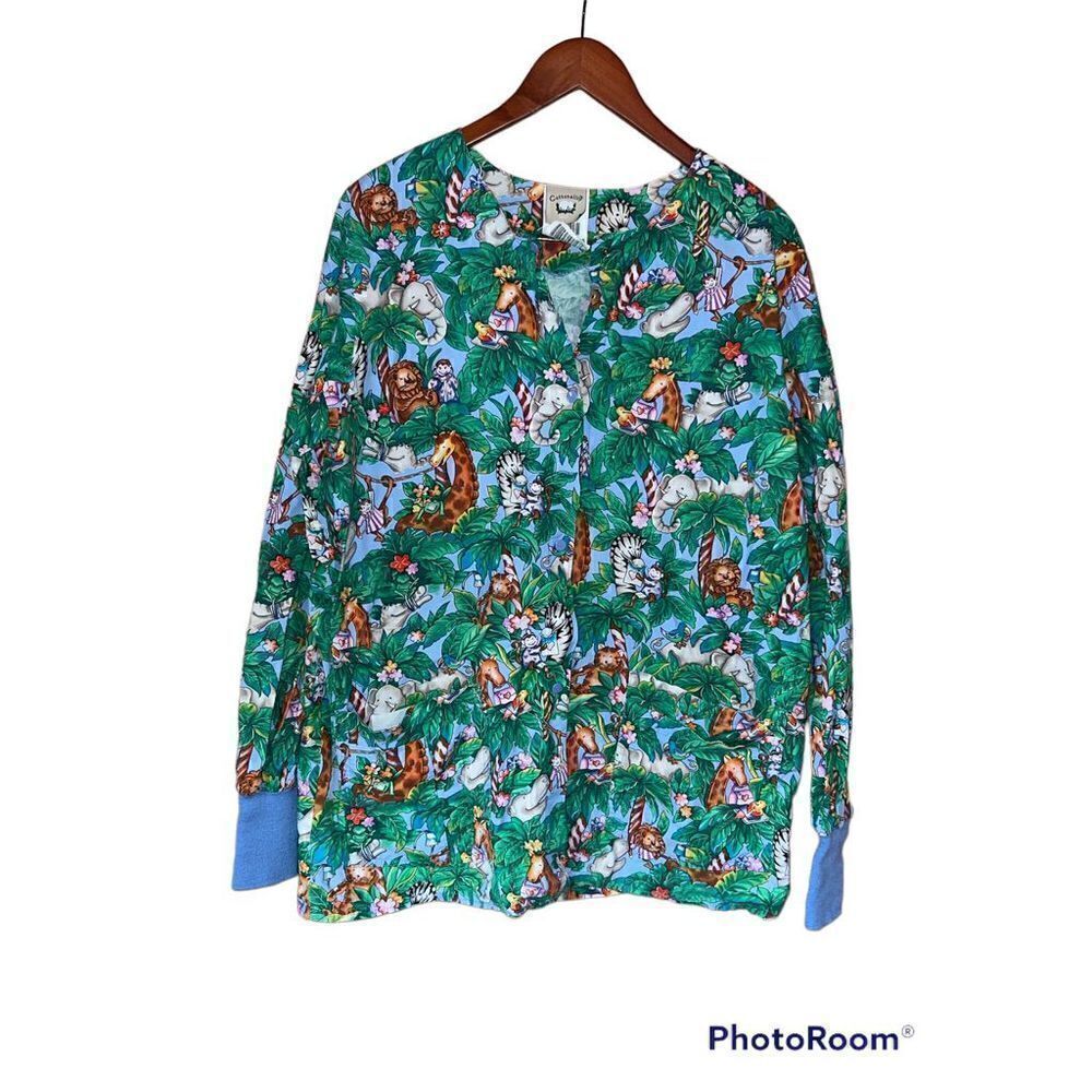 Cottonality natural comfort animal zebra monkey elephant vet tech scrub top￼
